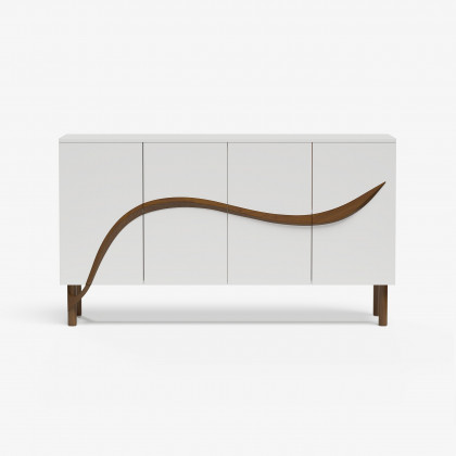 HMR - 63'' White & Walnut Contemporary Sideboard Cabinet 4-Door