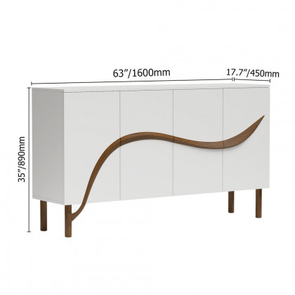 HMR - 63'' White & Walnut Contemporary Sideboard Cabinet 4-Door
