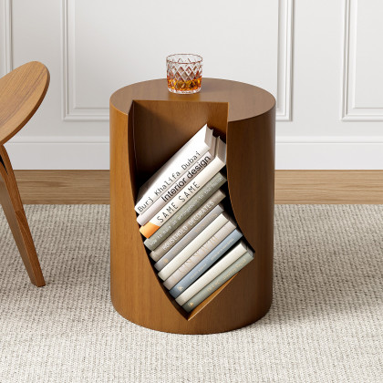 HMR - Modern Walnut Side Table with Open Storage