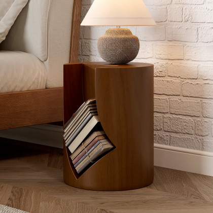 HMR - Modern Walnut Side Table with Open Storage