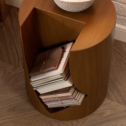 HMR - Modern Walnut Side Table with Open Storage