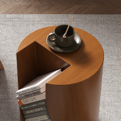 HMR - Modern Walnut Side Table with Open Storage