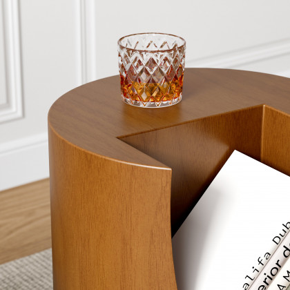 HMR - Modern Walnut Side Table with Open Storage