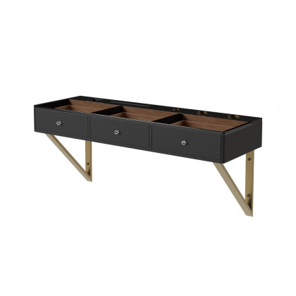 HMR 47" Leather Floating Tempered Glass Top Makeup Vanity - Black