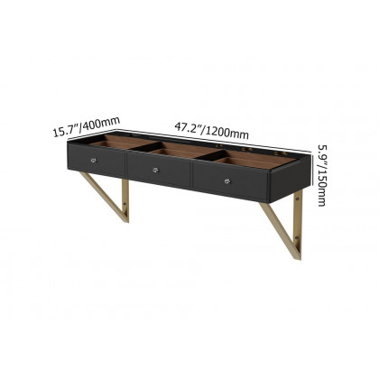 HMR 47" Leather Floating Tempered Glass Top Makeup Vanity - Black