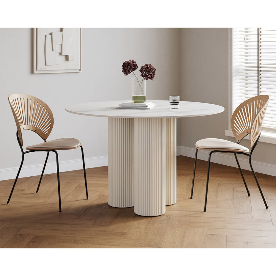 HMR Modern Round Sintered Stone Dining Table - White, 39.4"L x 39.4"W x 29.5"H