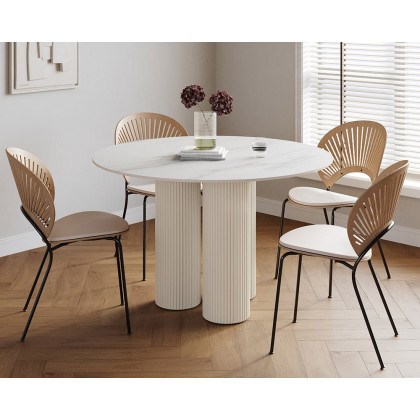 HMR Modern Round Sintered Stone Dining Table - White, 39.4"L x 39.4"W x 29.5"H