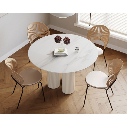 HMR Modern Round Sintered Stone Dining Table - White, 39.4"L x 39.4"W x 29.5"H