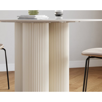 HMR Modern Round Sintered Stone Dining Table - White, 39.4"L x 39.4"W x 29.5"H