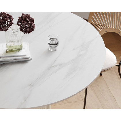 HMR Modern Round Sintered Stone Dining Table - White, 39.4"L x 39.4"W x 29.5"H
