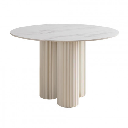 HMR Modern Round Sintered Stone Dining Table - White, 39.4"L x 39.4"W x 29.5"H