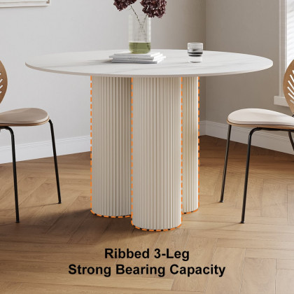 HMR Modern Round Sintered Stone Dining Table - White, 39.4"L x 39.4"W x 29.5"H