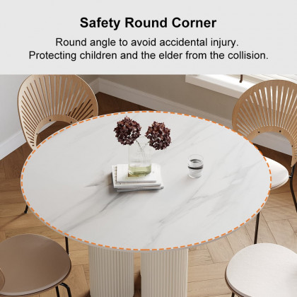 HMR Modern Round Sintered Stone Dining Table - White, 39.4"L x 39.4"W x 29.5"H