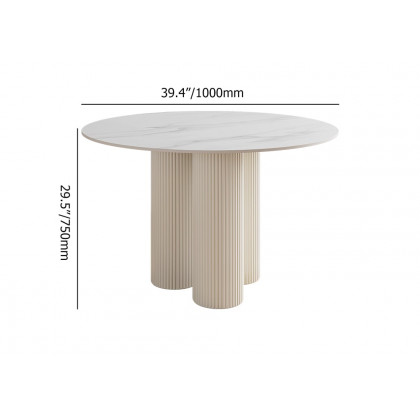 HMR Modern Round Sintered Stone Dining Table - White, 39.4"L x 39.4"W x 29.5"H