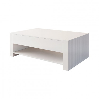 HMR - 62.2" Modern White Extendable Gaming Coffee Table Fluted with Open Storage
