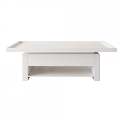 HMR - 62.2" Modern White Extendable Gaming Coffee Table Fluted with Open Storage
