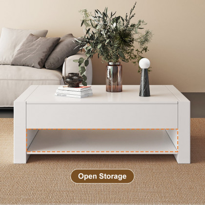 HMR - 62.2" Modern White Extendable Gaming Coffee Table Fluted with Open Storage