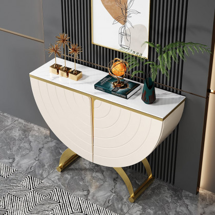 HMR - Modern Gold Console Table Sintered Stone Top Entryway Storage Cabinet with Doors
