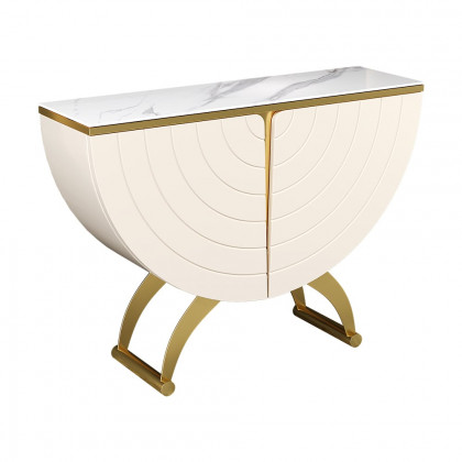 HMR - Modern Gold Console Table Sintered Stone Top Entryway Storage Cabinet with Doors