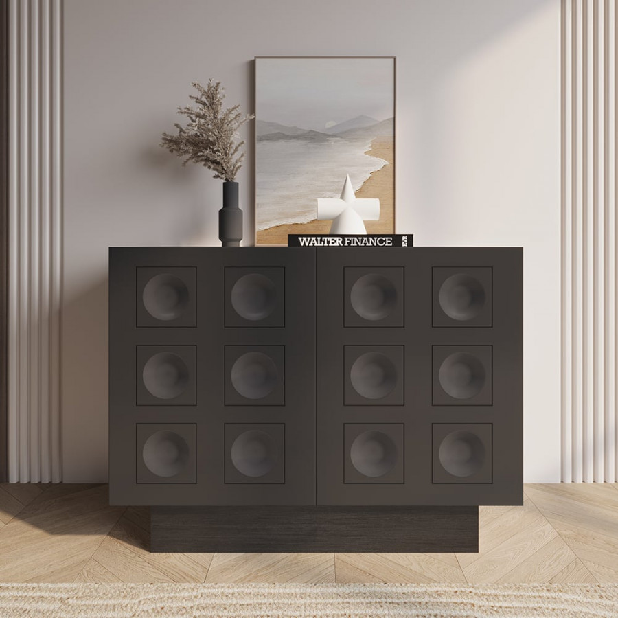 HMR - 41" Black Sideboard Buffet Doors&Drawers Modern Circle Patterned Kitchen Cabinet