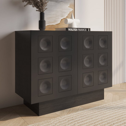 HMR - 41" Black Sideboard Buffet Doors&Drawers Modern Circle Patterned Kitchen Cabinet