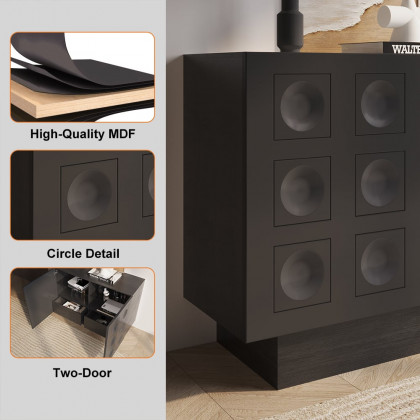 HMR - 41" Black Sideboard Buffet Doors&Drawers Modern Circle Patterned Kitchen Cabinet