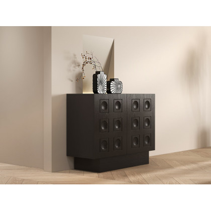 HMR - 41" Black Sideboard Buffet Doors&Drawers Modern Circle Patterned Kitchen Cabinet