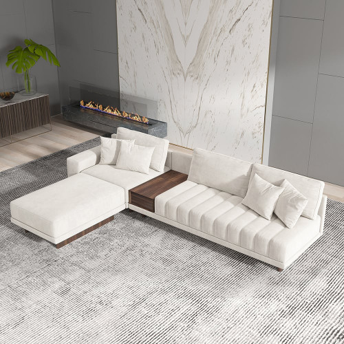 HMR 126" L-Shaped Modular Sectional with Chaise & Ottoman - Ivory, Velvet