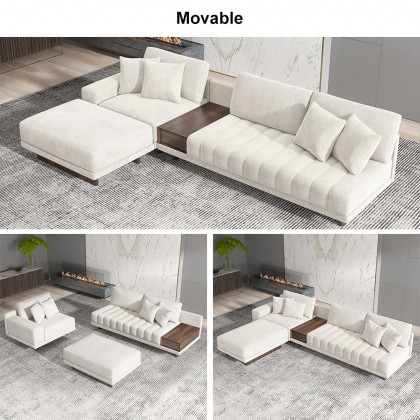 HMR 126" L-Shaped Modular Sectional with Chaise & Ottoman - Ivory, Velvet