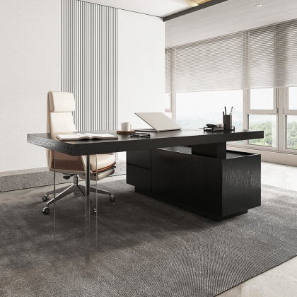 HMR 71.5" Modern L-Shape Standing Executive Desk with Side Cabinet and lifter Desktop - Black, Left Hand