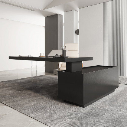 HMR 71.5" Modern L-Shape Standing Executive Desk with Side Cabinet and lifter Desktop - Black, Left Hand