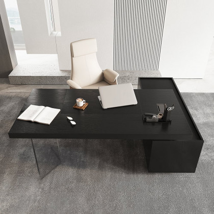 HMR 71.5" Modern L-Shape Standing Executive Desk with Side Cabinet and lifter Desktop - Black, Left Hand