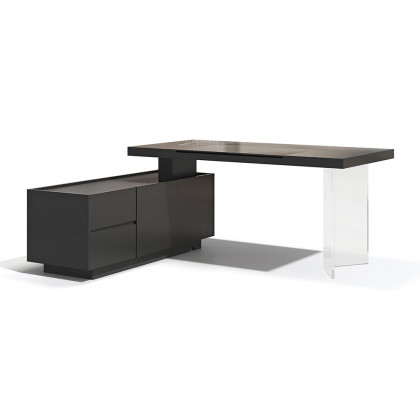 HMR 71.5" Modern L-Shape Standing Executive Desk with Side Cabinet and lifter Desktop - Black, Left Hand