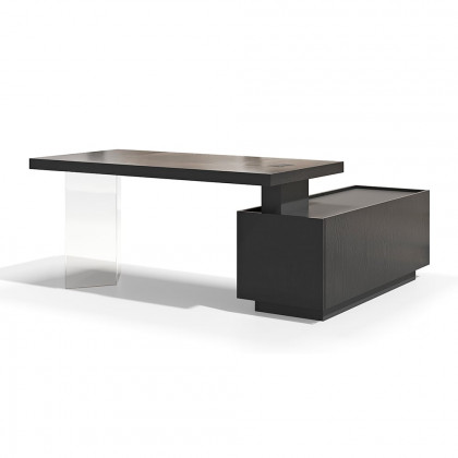 HMR 71.5" Modern L-Shape Standing Executive Desk with Side Cabinet and lifter Desktop - Black, Left Hand