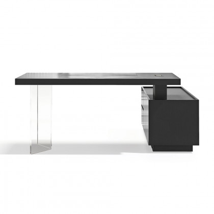 HMR 71.5" Modern L-Shape Standing Executive Desk with Side Cabinet and lifter Desktop - Black, Left Hand