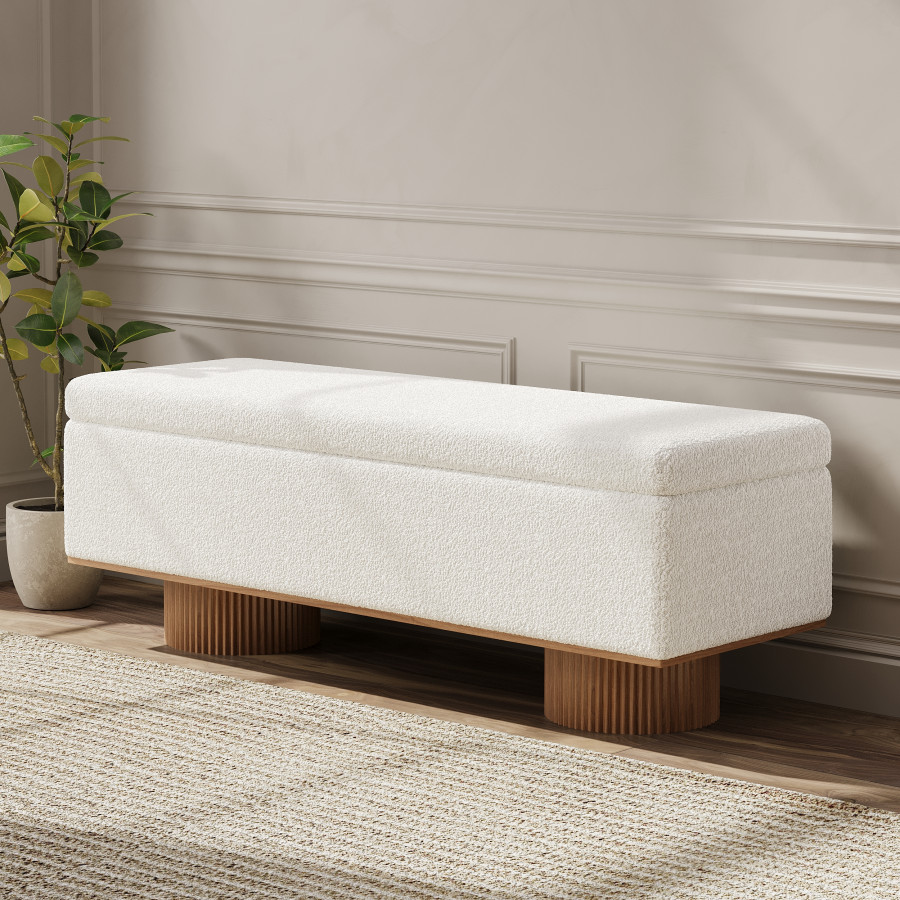 HMR - Teddy Fabric Fluffy Faux Fur Flip Top Wood Storage Bench