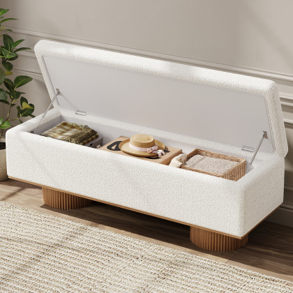 HMR - Teddy Fabric Fluffy Faux Fur Flip Top Wood Storage Bench