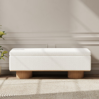 HMR - Teddy Fabric Fluffy Faux Fur Flip Top Wood Storage Bench
