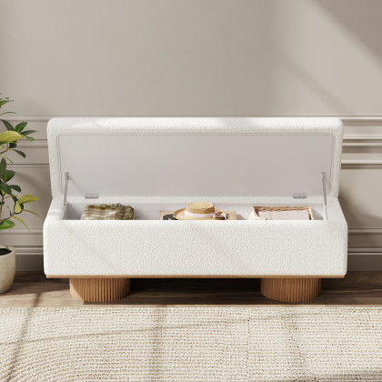 HMR - Teddy Fabric Fluffy Faux Fur Flip Top Wood Storage Bench