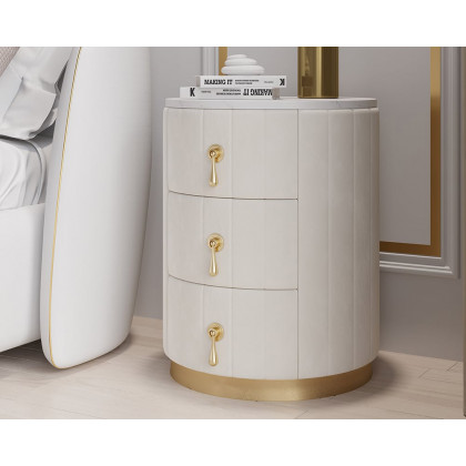 HMR 3-Drawer Round Nightstand (Set of 2) - White, Velvet