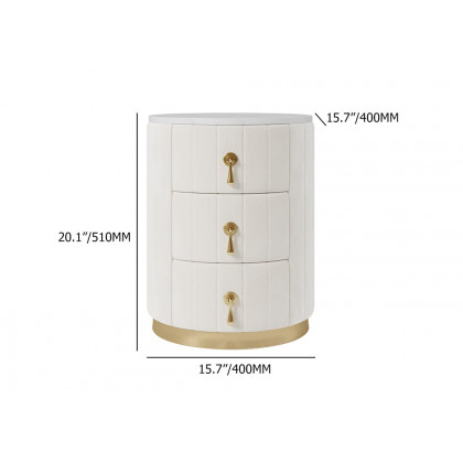 HMR 3-Drawer Round Nightstand (Set of 2) - White, Velvet