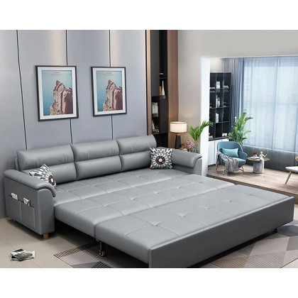 HMR Queen 2-Seater Sleeper Sofa - Light Gray, Leath-aire