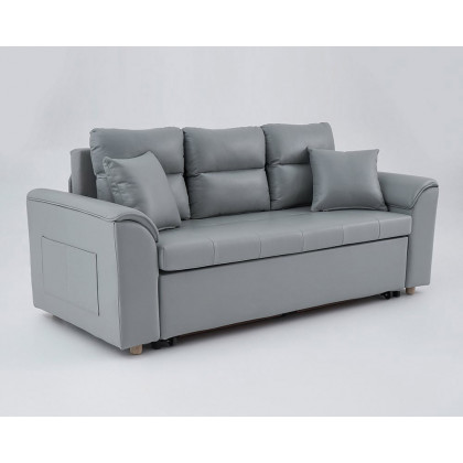 HMR Queen 2-Seater Sleeper Sofa - Light Gray, Leath-aire