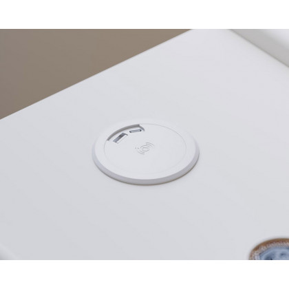 HMR 12" White Leather Narrow Nightstand with Wireless Charger - White, Single