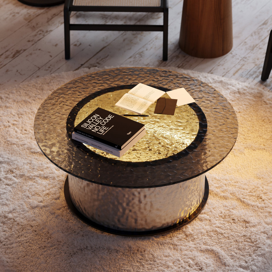 HMR - 32" Round Glass Top Led Coffee Table