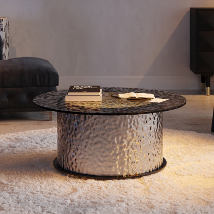 HMR - 32" Round Glass Top Led Coffee Table