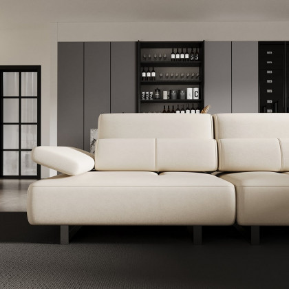 HMR - 134.6" White Leather Lounge Deep Seat Sectional Sofa with Adjustable Armrest & Backrest