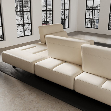 HMR - 134.6" White Leather Lounge Deep Seat Sectional Sofa with Adjustable Armrest & Backrest