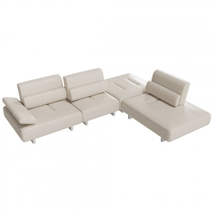 HMR - 134.6" White Leather Lounge Deep Seat Sectional Sofa with Adjustable Armrest & Backrest