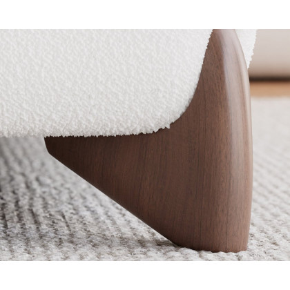 HMR Curva Boucle Queen Upholstered Platform Bed with Walnut Legs - White, 60"Wx 80"L, Walnut